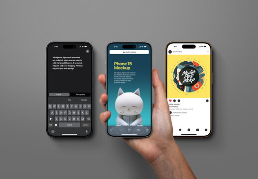 Hand Holding Phone 15 Mockup