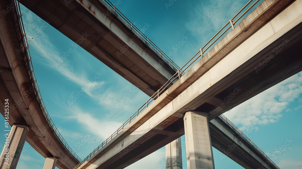 Aufkleber side view of highway overpass with nature beautiful blue sky : generative ai