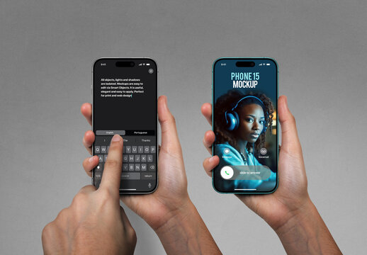 Hands Holding Phone 15 Mockup