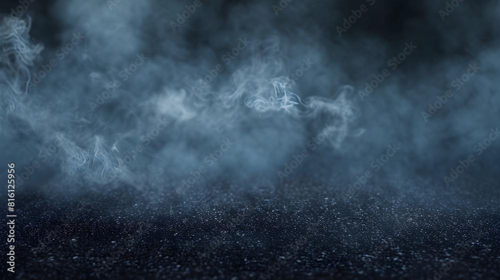 Poster Dark street asphalt abstract dark blue background empty dark mountain range scene with smoke mist cold white float up for display products : Generative AI