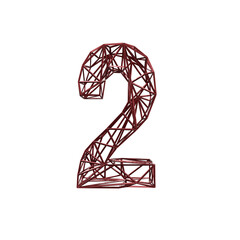 3D number 2 construction font with industrial iron