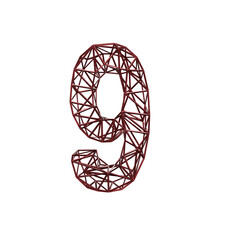 3D number 9 construction font with industrial iron