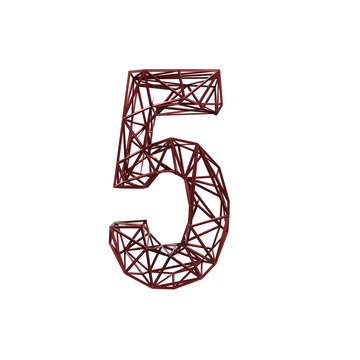 3D number 5 construction font with industrial iron