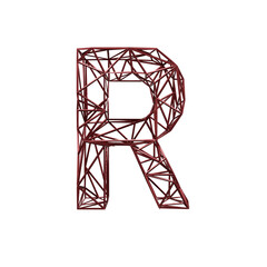 3D letter R construction font with industrial iron