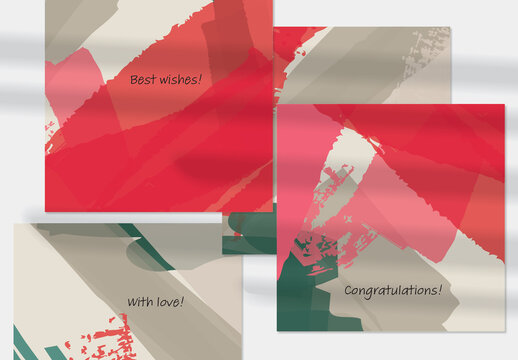 Card Layout with Textured Hand Drawn Abstract Scribbles and Floral Doodles