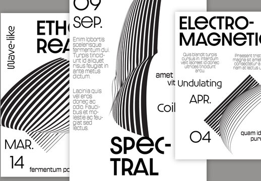 Flyer A4 Black and White Striped Abstract Futuristic Shape