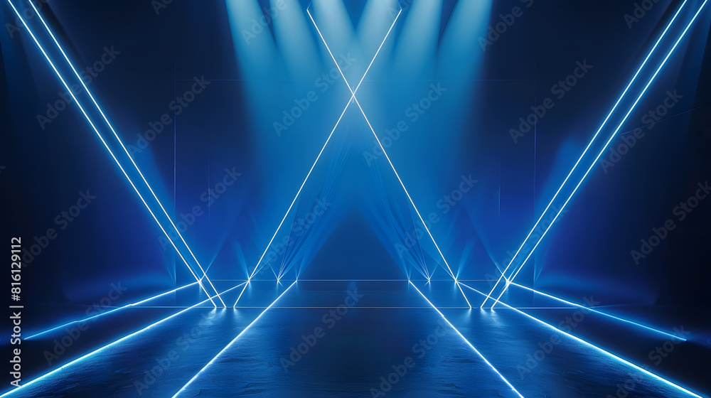 Poster dark background with lines and spotlights neon light night view abstract blue background : generativ
