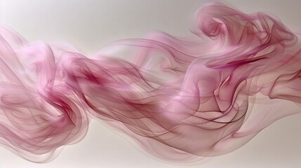   Pink smoke swirls on white background with light reflection at bottom