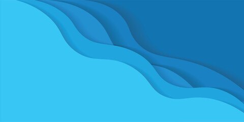 Blue abstract background in paper cut style. Water wavy paper layers for World Oceans Day June 8.vector illustration