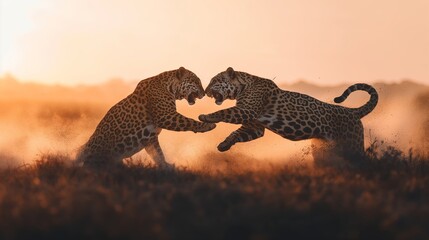 Obraz premium two jaguar fighing over Massai marah jungle in south africa created by ai