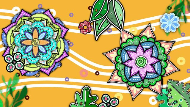 2d animation background flowers and leaf , hypnotic background 