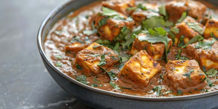Indian dish of Paneer Butter Masala a creamy and flavorful vegetarian dish. Concept Paneer Butter Masala, Vegetarian Cuisine, Indian Recipe