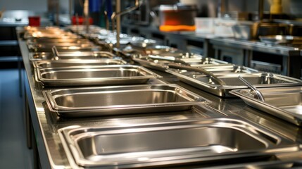 Food Service Steam Pans arranged on Buffet Table