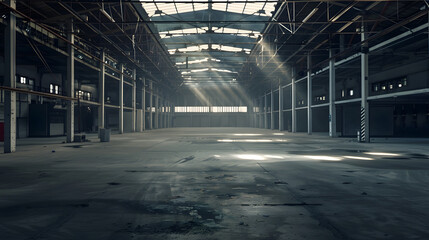 Obraz premium Empty Industrial Shed or Parking Lot Urban Rough Underconstruction Background Empty Warehouse Interior : Generative AI