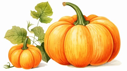 An eye-catching illustration of a pumpkin with its vibrant orange hues and detailed green leaves