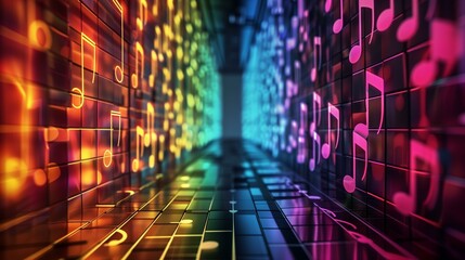 Rainbow colored musical notes form tunnel