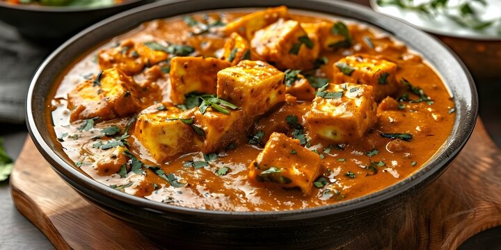 Tasty paneer bater masala dish at an Indian eatery. Concept Indian Cuisine, Paneer Dishes, Masala Recipes, Restaurant Dining, Vegetarian Food
