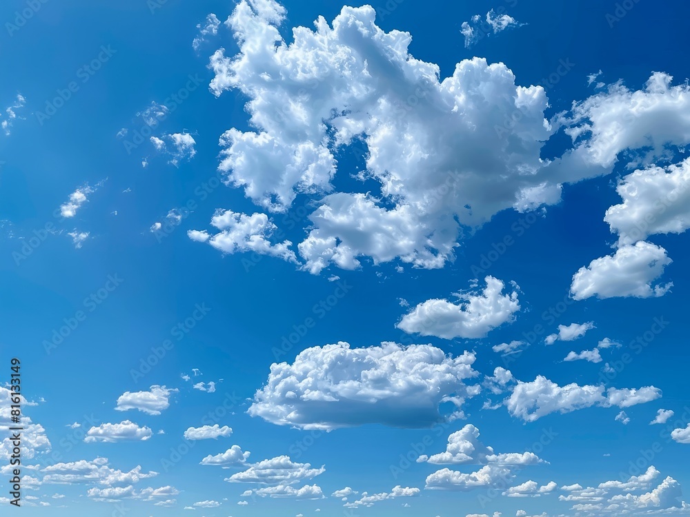 Wall mural sky is blue with many clouds. the clouds are scattered throughout the sky
