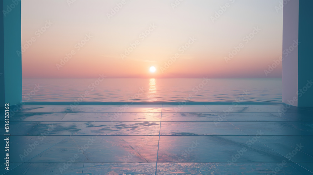 Poster empty square floor and beautiful coastline nature scenery : generative ai