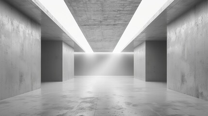 Abstract wallpaper of a minimalist concrete corridor with a serene light at the end, best seller background potential in architecture