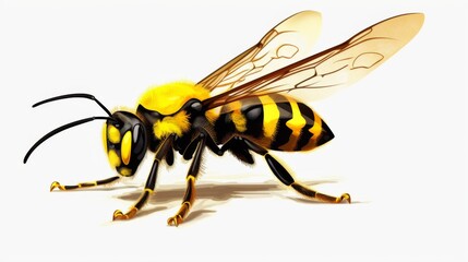 A digitally created vibrant illustration of a honeybee set against a white canvas, highlighting the vivid yellow and black stripes