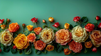 Elaborate Floral Display Of Paper Roses On Teal.