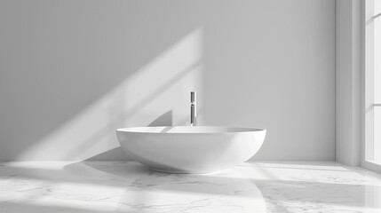 modern minimalist white bathroom with sleek vessel sink and stylish faucet isolated on white 3d illustration