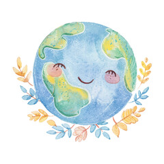 cute earth white background watercolor (10)