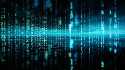 Fototapeta premium Abstract background illustrating the flow of blue binary code data representing digital communication and information technology