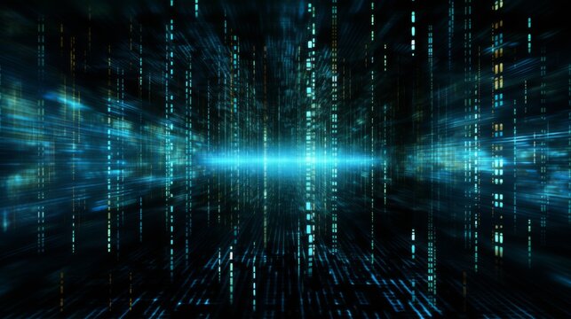 A visual representation of data streaming through cyberspace, depicting a futuristic digital landscape of information flow