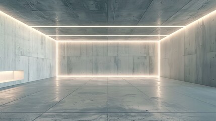 This minimalist concrete room with ambient lighting serves as a neutral best-selling abstract background or setting for various uses