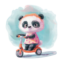 panda riding scooter white background (14) © Finkha