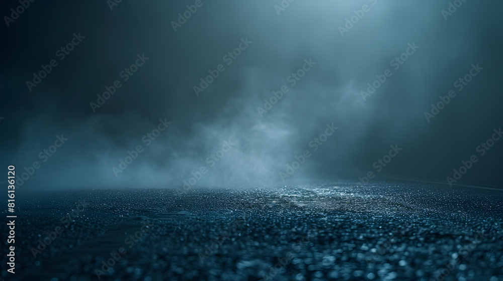 Aufkleber Dark street asphalt abstract dark blue background empty dark mountain range scene with smoke mist cold white float up for display products : Generative AI