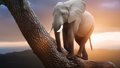 Lonely elephant on tree. AI generated