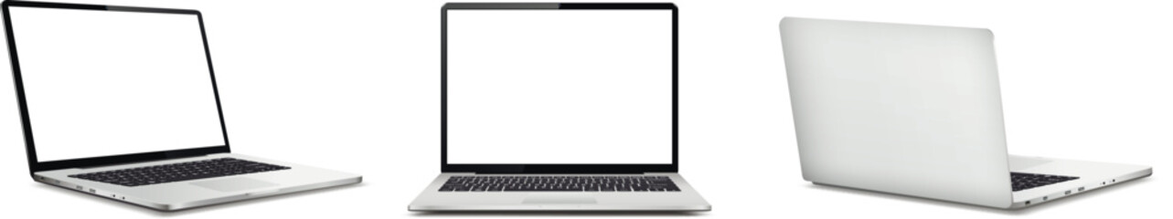 Laptop computer with white screen, front and rear view