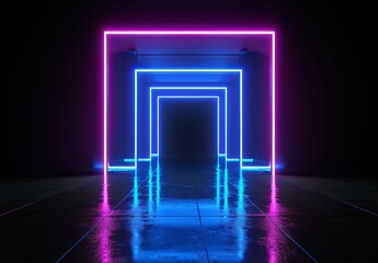 Captivating neon light arches in a corridor offering a modern and abstract background, destined to be a wallpaper best seller with its artistic allure