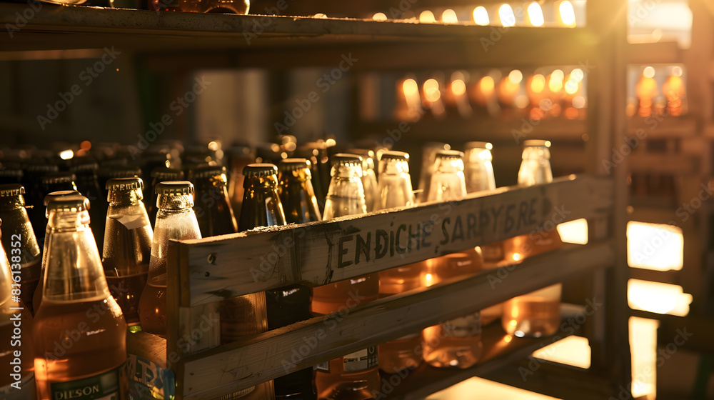 Poster drink bottles in crates in storage : Generative AI