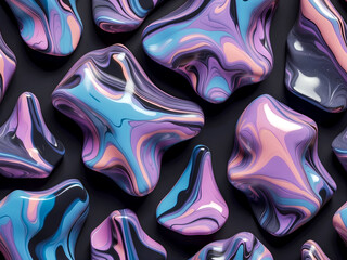 Seamless abstract iridescent shapes background, modern wallpaper design, 3d realistic style. Generative ai