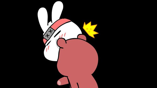 Animated ninja rabbit getting slapped in the face  - Transparent Background