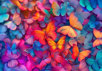 A mesmerizing swarm of multicolored butterflies offers an abstract, visually intriguing background, potentially a best-seller