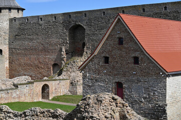 Ivangorod Fortress. The remains of the fortifications 1492 and barn gunpowder, Ivangorod, Leningrad Oblast, Russia.