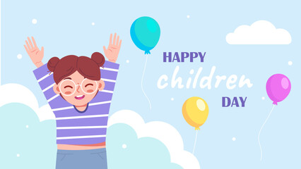 Happy children day. International childrens day. Vector of happy childrens day background poster with happy kid for poster, banner, card. First June