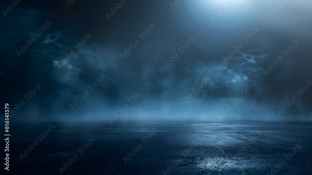 Poster A dark empty street dark blue background an empty dark scene neon light spotlights The asphalt floor and studio room with smoke float up the interior texture night view : Generative AI