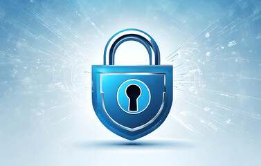 Security data online Iot technology concept, blue lock symbol digital illustration, Modern Holographic Padlock for Cybersecurity Technology