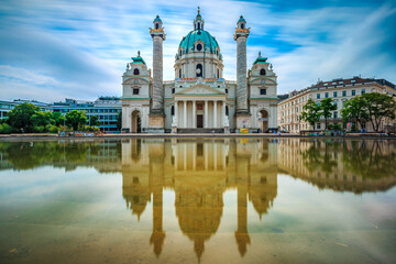 Vienna Karlskirche Austria Church Reflection Historic Baroque Architecture Landmark