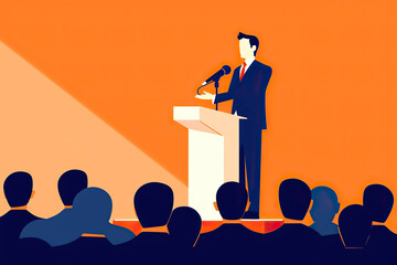 generated illustration of a candidate giving a passionate speech during a presentation