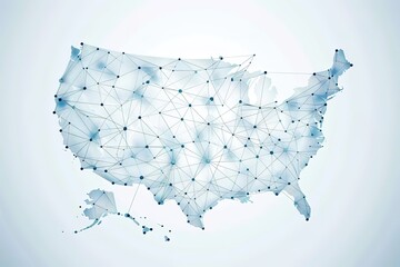 Abstract polygonal map of the United States, with connected dots and lines