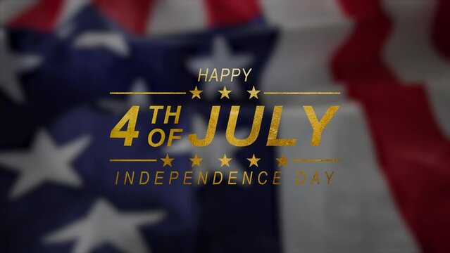 Independence Day Usa 4th of July Text Animation with American Flag and Fireworks Background. Happy 4th of July Independence Day USA. Fourth of July lettering footage with handwritten text animation.