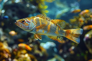 Obraz premium Peacock Bass swimming in clear waters, ideal for freshwater fishing enthusiasts.