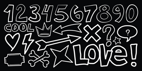 A set of doodles. Hand-drawn cute cartoon pencil sketches of decorative icons. Vector illustration.